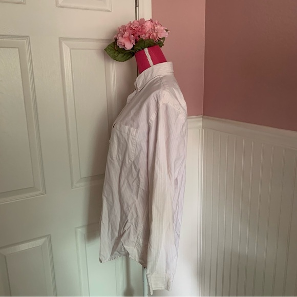 Merona Lt Pink and White Striped Button Down Collar Women’s Shirt size Medium - Picture 4 of 8